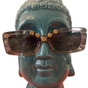 NWOT unbranded smoky squarish plastic sunnies with rhinestones